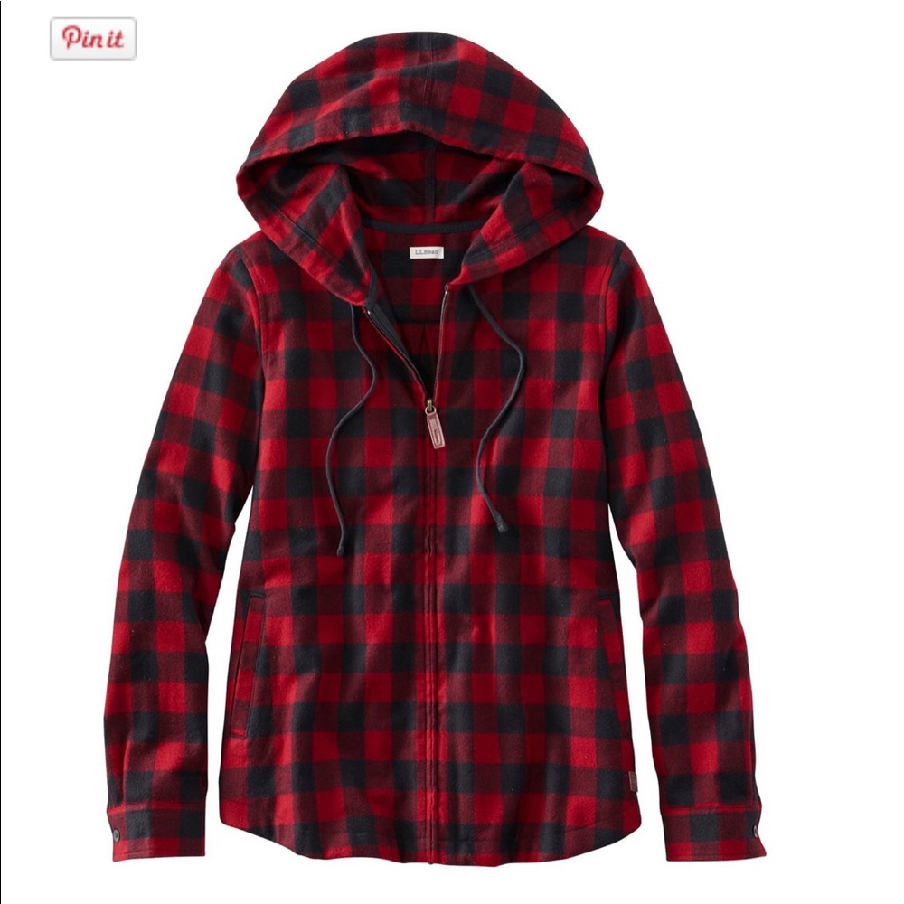 L. L. Bean women’s flannel shirt relaxed zip hoodie in lumberjack plaid - Size S